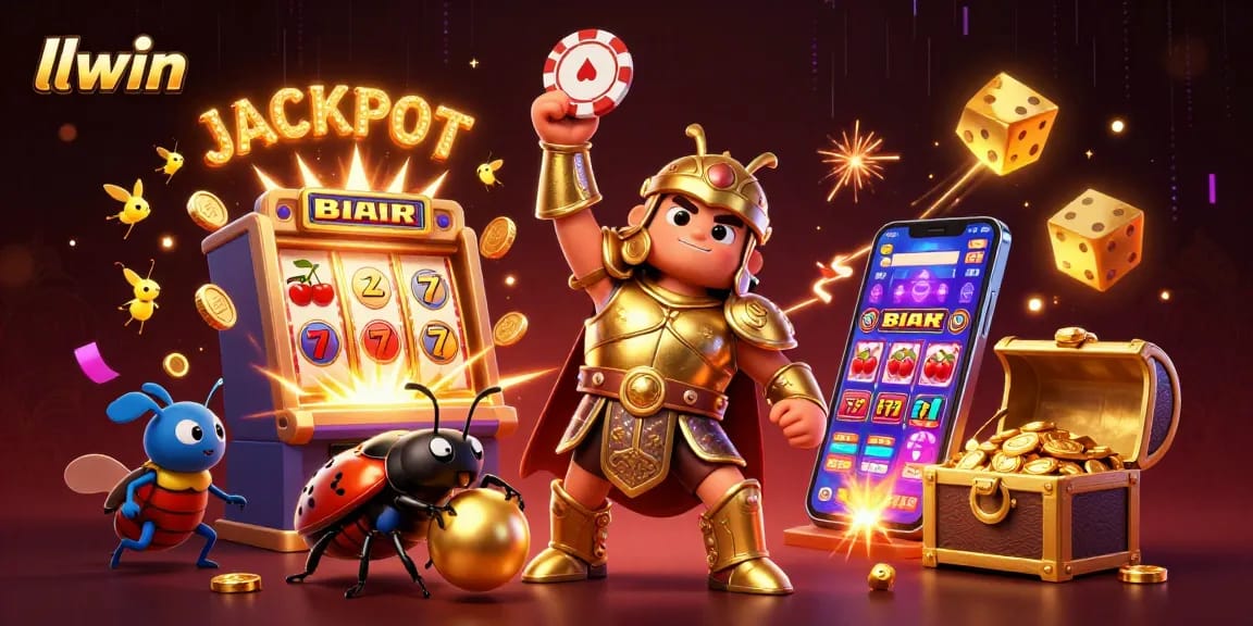 llwin players celebrate victory as the hercules beetle lifts a poker chip amid a thrilling casino scene