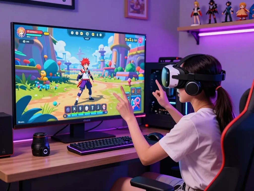 Exciting scene of hentai games with vibrant characters and immersive gaming setup.