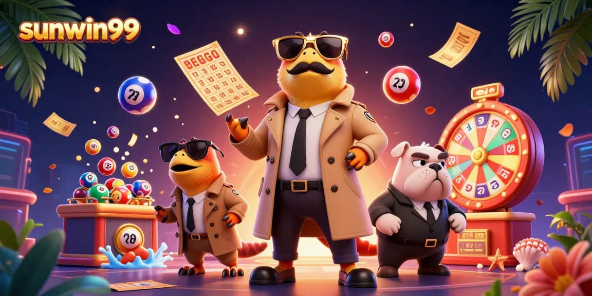 Join the fun at sunwin99 with cartoon raptors attempting VIP entry amidst vibrant casino elements.