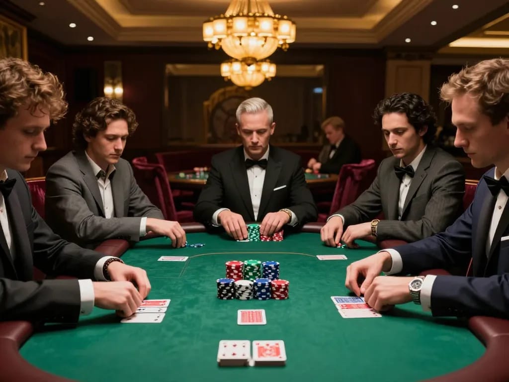 Intense poker gameplay at luxurious casino table illustrating the excitement of 789win link