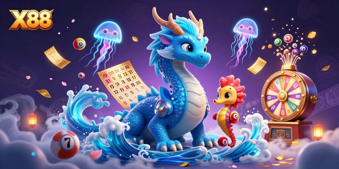 Engage with X88's thrilling games through a vibrant enchanted casino illustration