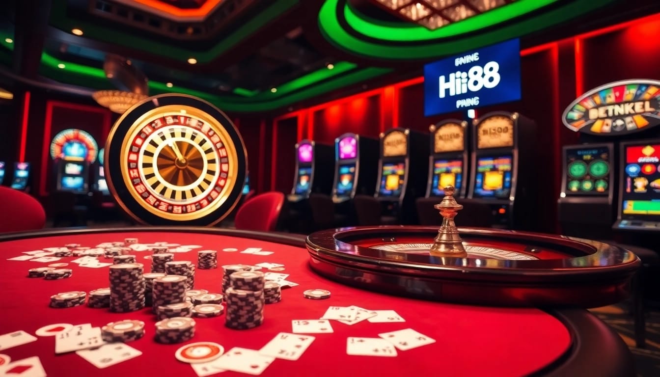 Experience thrilling poker action at Hi88 with vibrant casino tables and engaging gameplay.