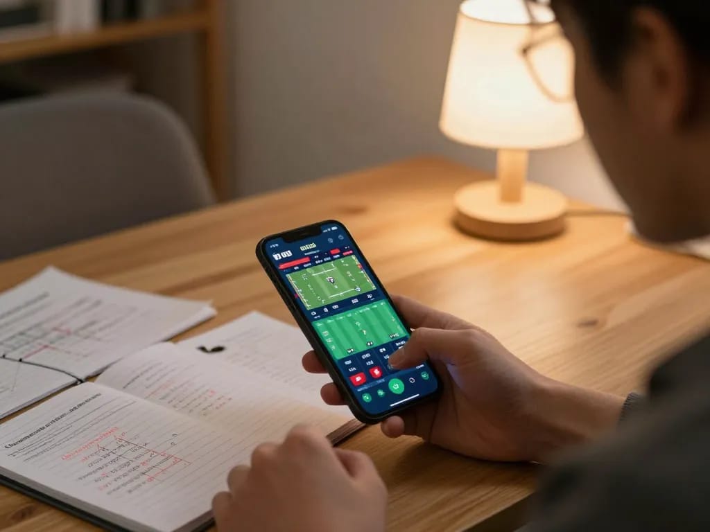 Engaging in live betting on go89 with smartphone in cozy home office setting