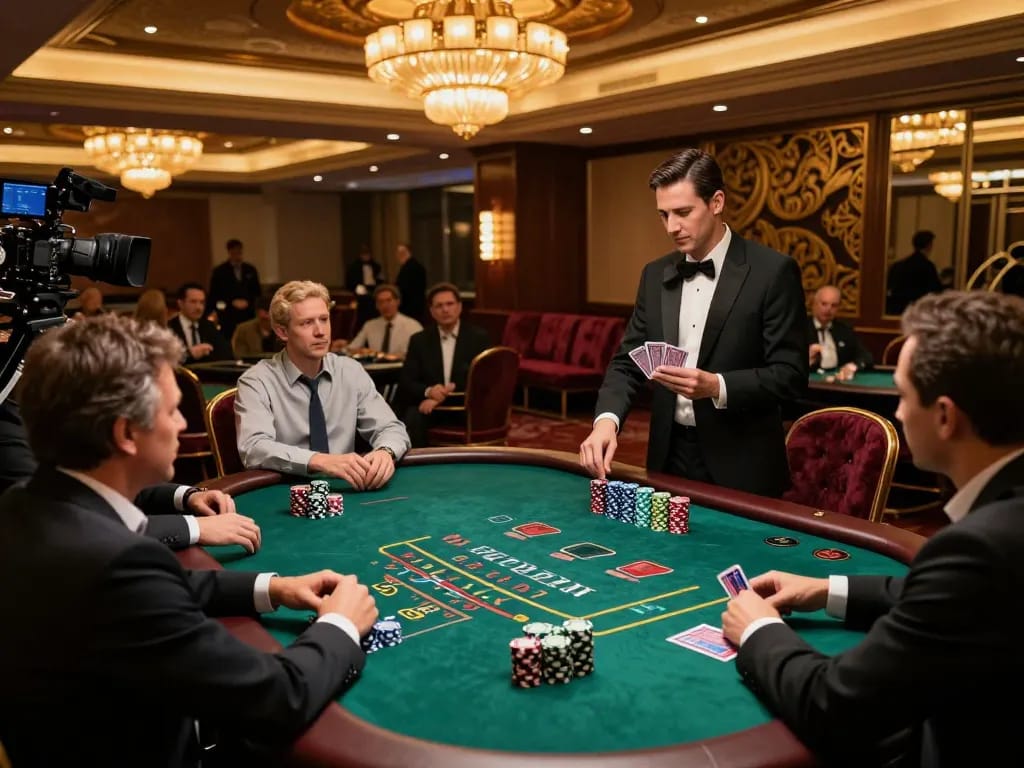 NoHu players placing bets at an exciting blackjack table, showcasing vibrant chips and professional dealer.