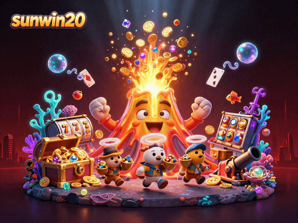 Engage in exciting gameplay with sunwin20, featuring a golden volcano eruption and overflowing treasures.
