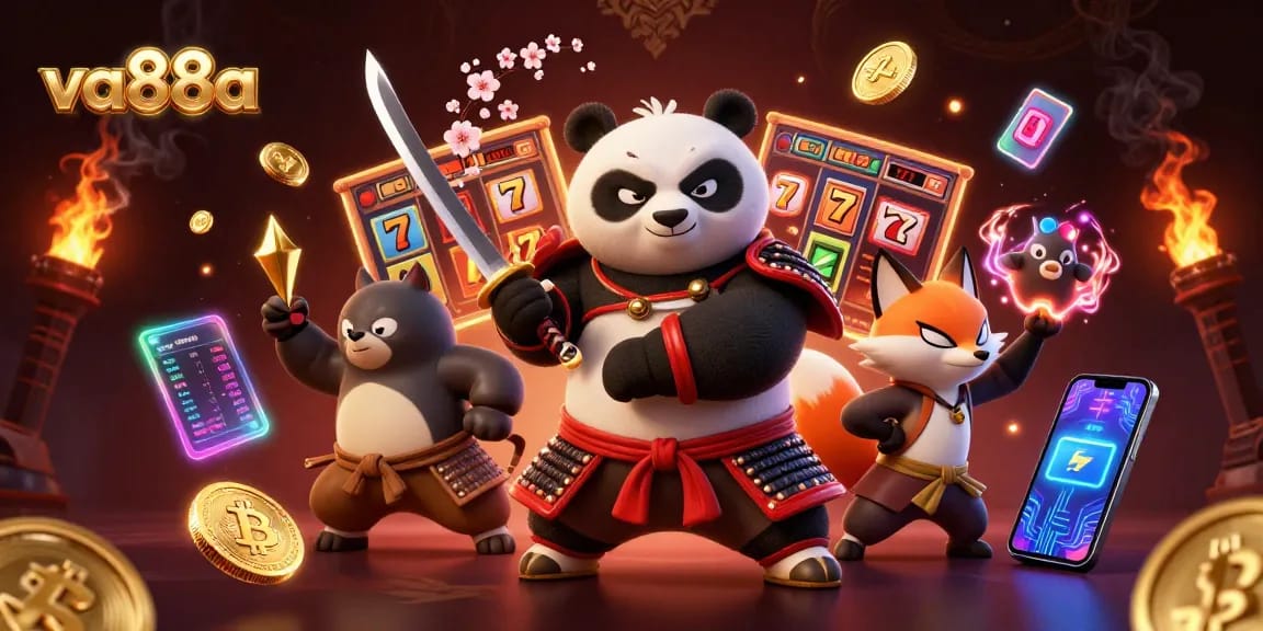 Experience thrilling gameplay at va88a with vibrant samurai characters featuring casino elements.
