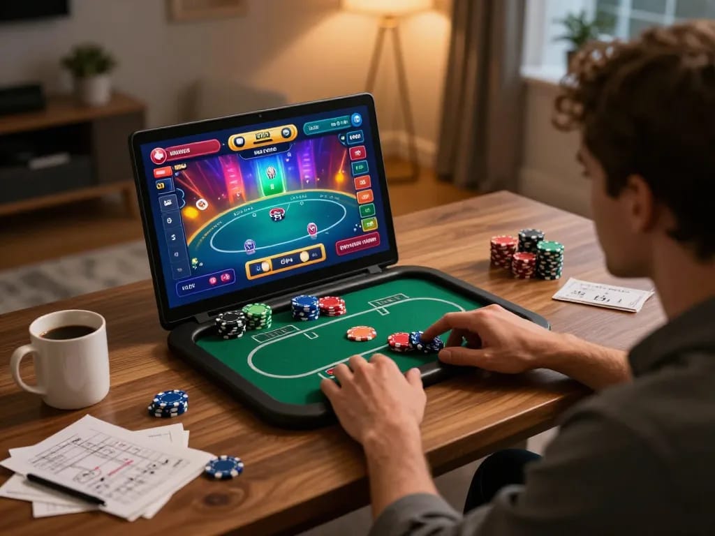 Engage with hi88's online poker game interface while enjoying a cozy home atmosphere