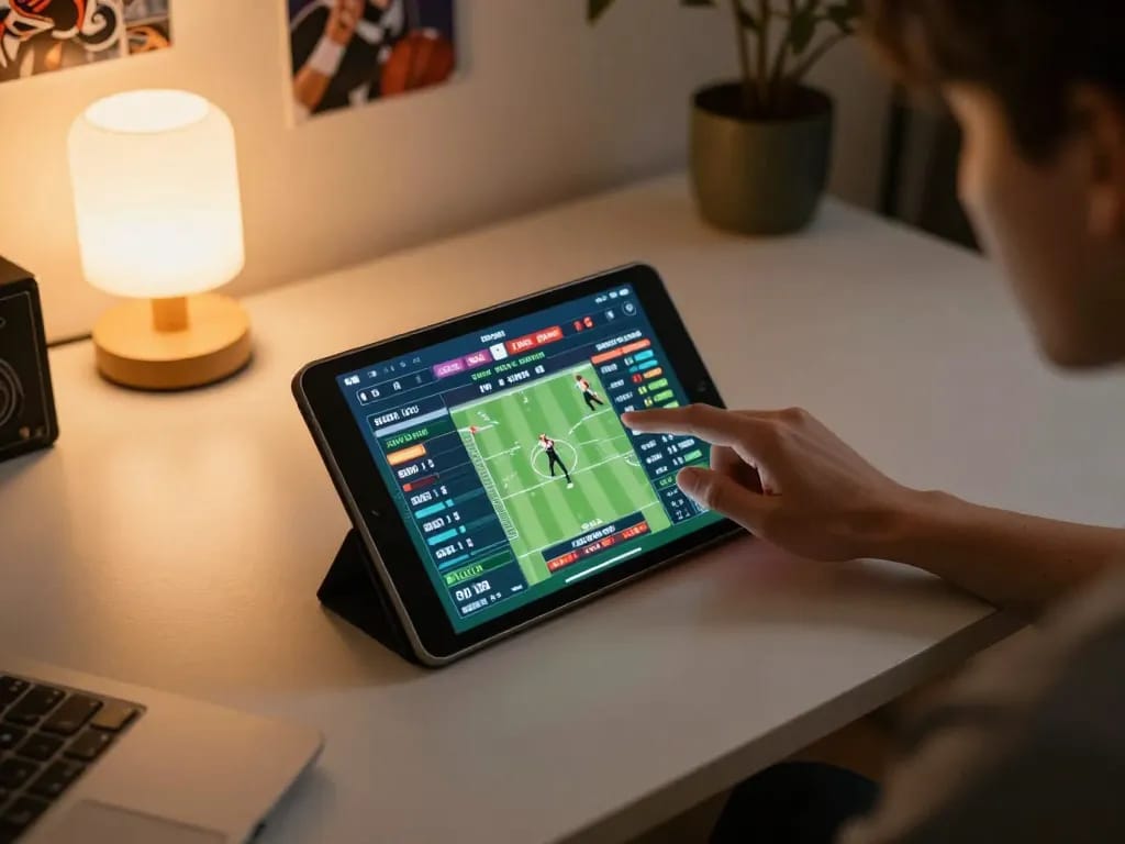 Person engaging in online sports betting at home using https://taya365.ink/ on a tablet, illustrating a modern gambling environment.