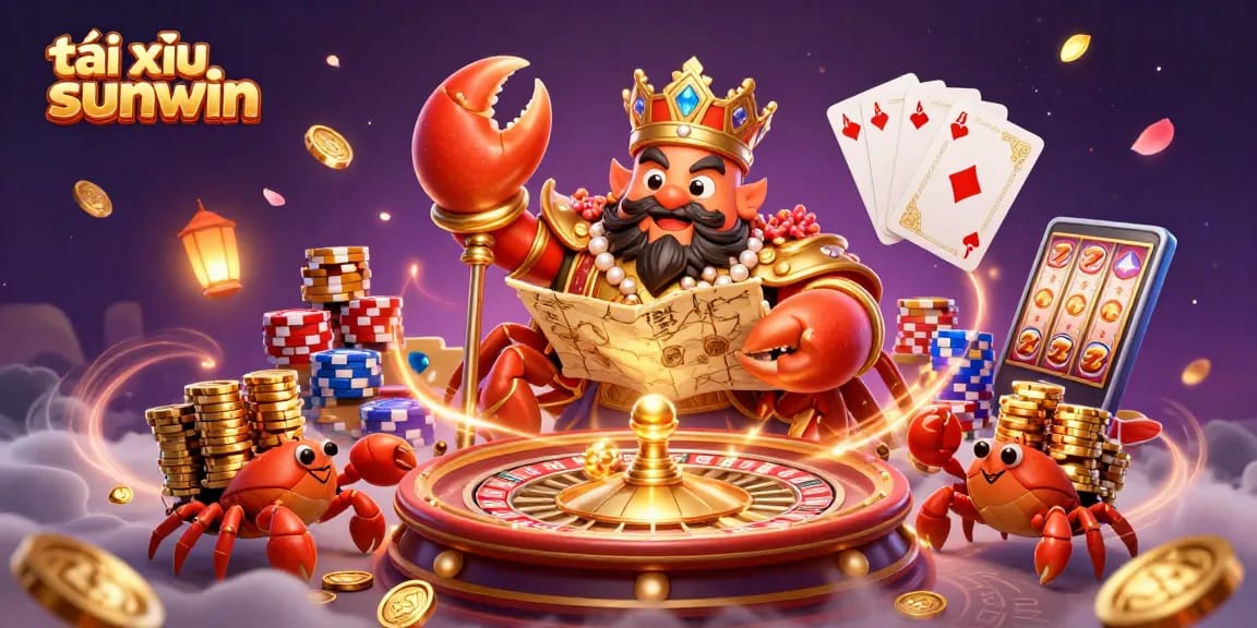 Engage in thrilling gameplay with tài xỉu sunwin as the golden crab emperor reigns over a vibrant casino scene.