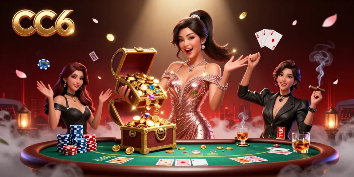 Experience the thrill of CC6 betting as joyful woman reveals treasures during poker game.