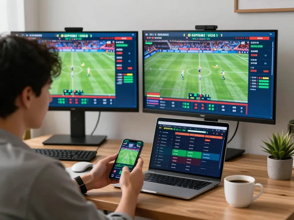 Engaging moment on Trang chủ KONG88 with sports betting in a lively home setting