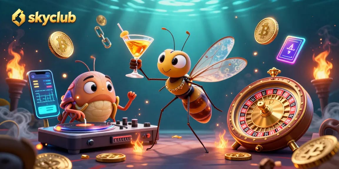 Engage with the skyclub experience as a unique 3D illustration highlights engaging casino elements.