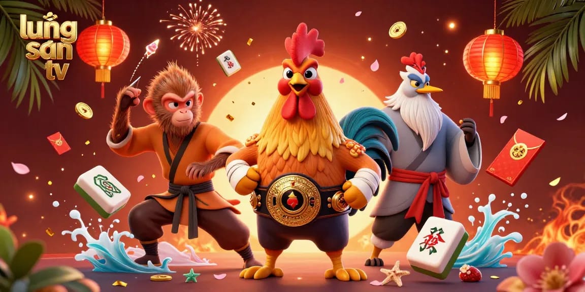 Experience thrilling action at lương sơn tv with a vibrant gambling scene featuring a fierce Muay Thai rooster and dynamic characters.