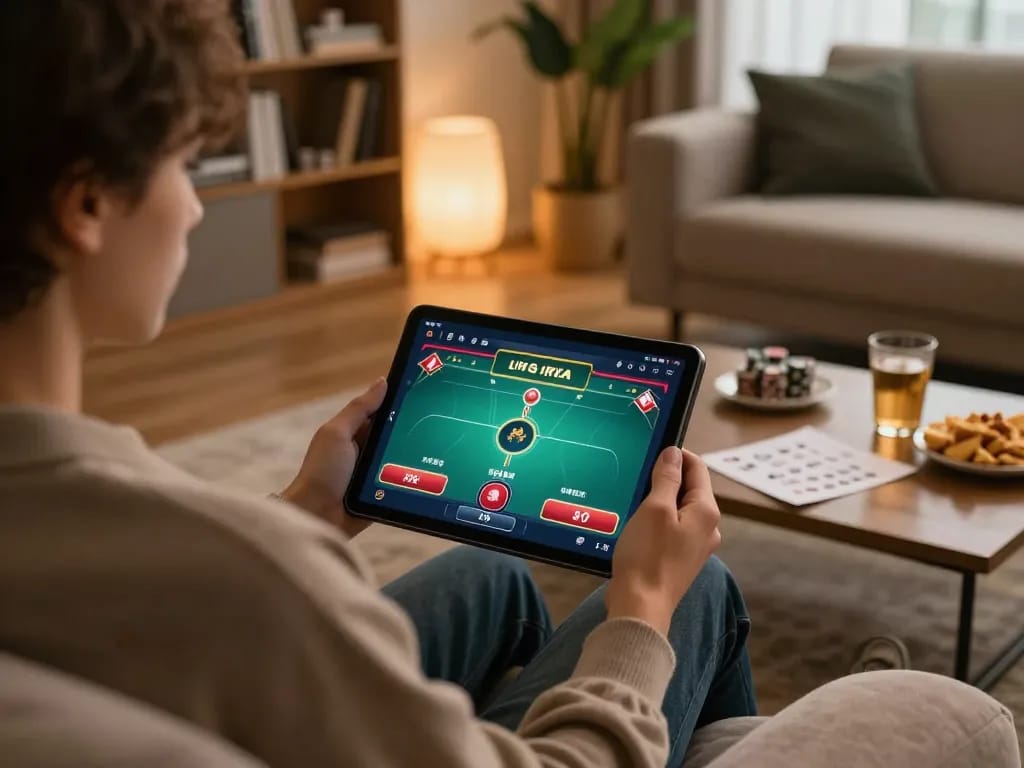 BL555 player strategizing online poker while enjoying a cozy gaming atmosphere.