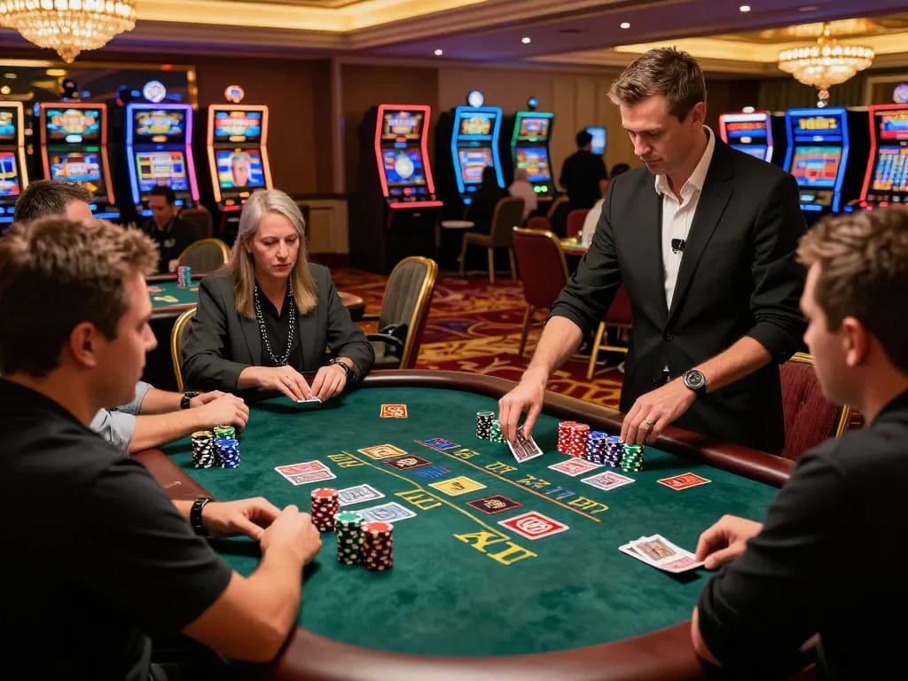 Engaged players at a max 79 blackjack table experiencing an exciting casino gaming moment