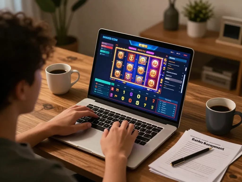 Engaging online gaming on MM88 COM with vibrant slots on screen during a cozy home session.