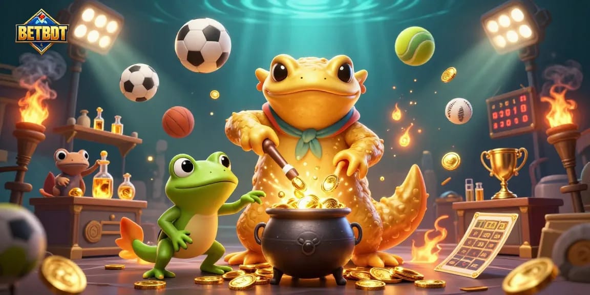 BETBDT players enjoy a thrilling game with dynamic sports betting elements in a vibrant 3D illustration.