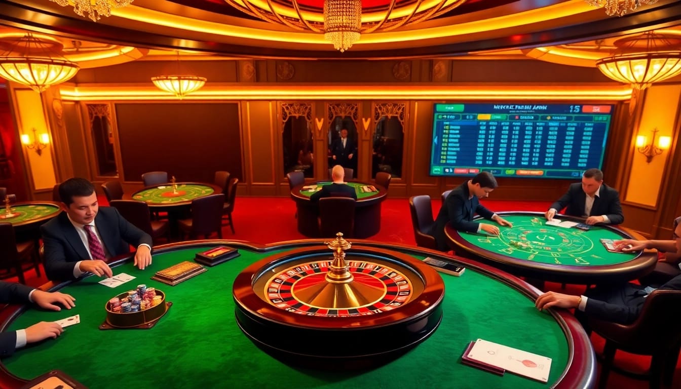 Exciting casino gaming atmosphere at https://fun88.se.net/ featuring roulette and poker tables.