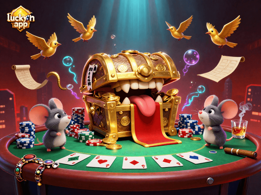 Experience the luckywin app with a vibrant and engaging casino-themed illustration featuring adventure and excitement.