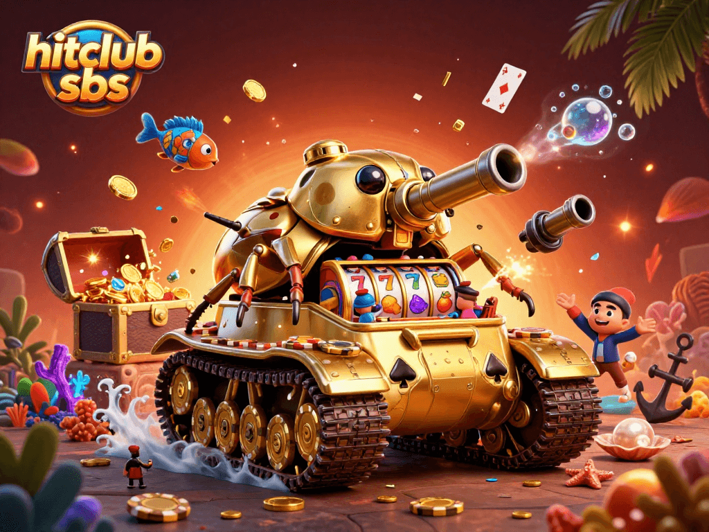 Engage with hitclub sbs in this vibrant 3D casino-themed illustration featuring unique gaming elements.