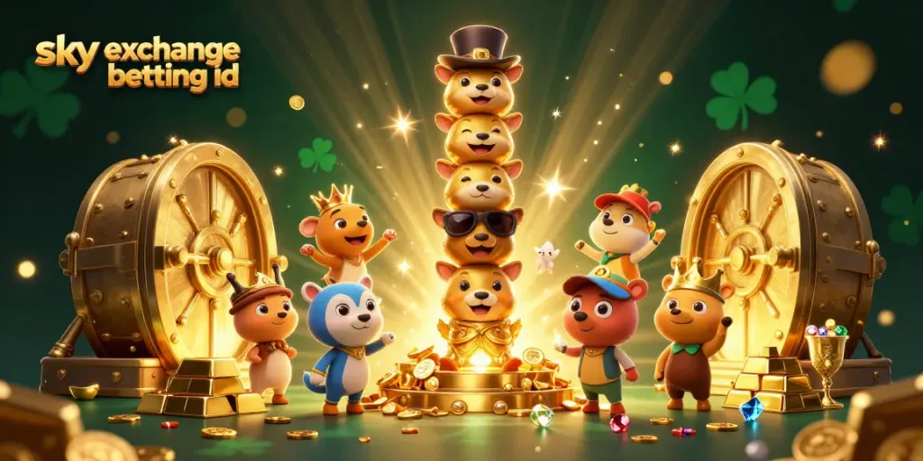 Engage with sky exchange betting id through an energetic scene featuring a golden totem pole and shimmering treasures.