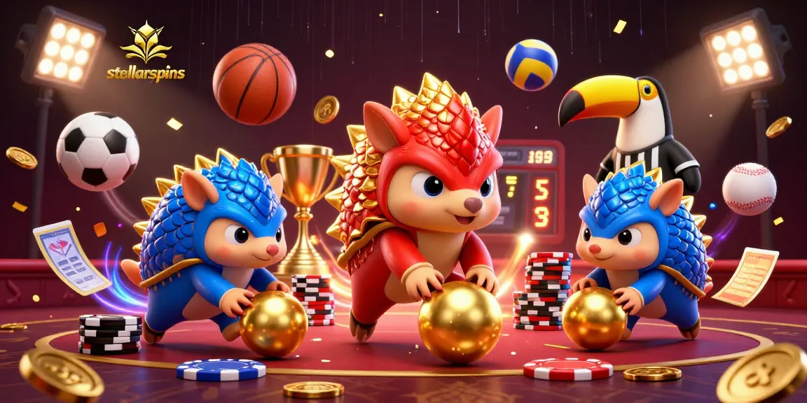 Experience thrilling gameplay with stellarspins featuring rival pangolins competing among poker chips and gold coins.