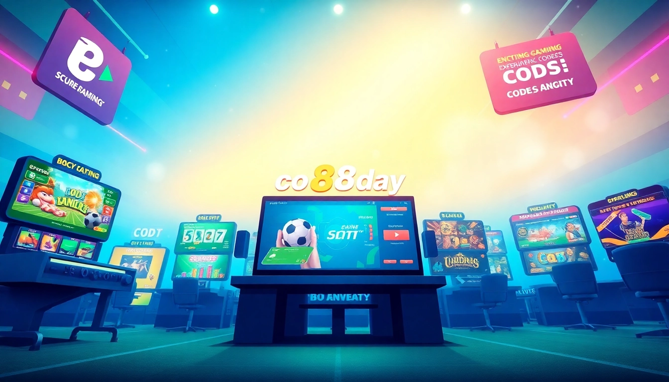 code 8day showcasing a vibrant online gaming platform with colorful game graphics and secure payment icons.