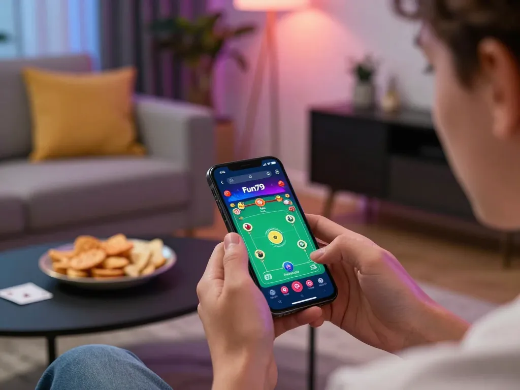 People enjoying online gaming by tải app fun79 on their smartphones, highlighting a cozy home environment