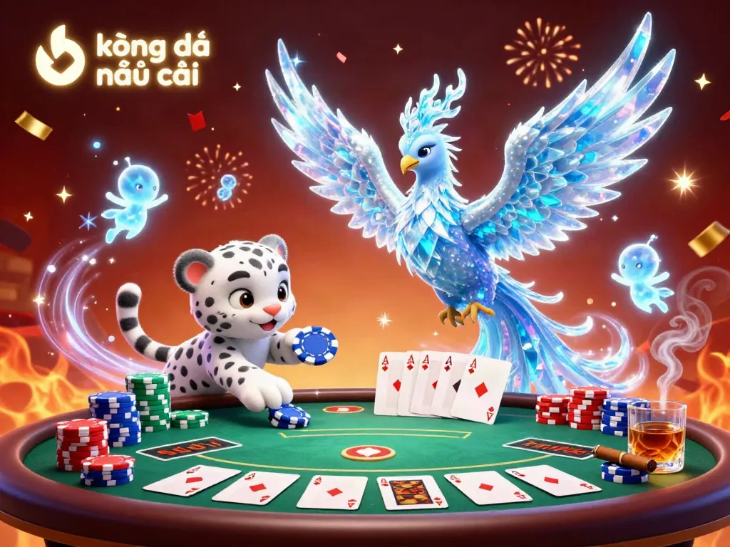 Engage with kèo bóng đá nhà cái through this dynamic 3D illustration featuring an ice phoenix and poker elements.