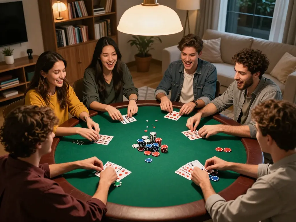 Friends enjoying a lively poker game night focusing on kèo nhà cái 88 strategies and teamwork.