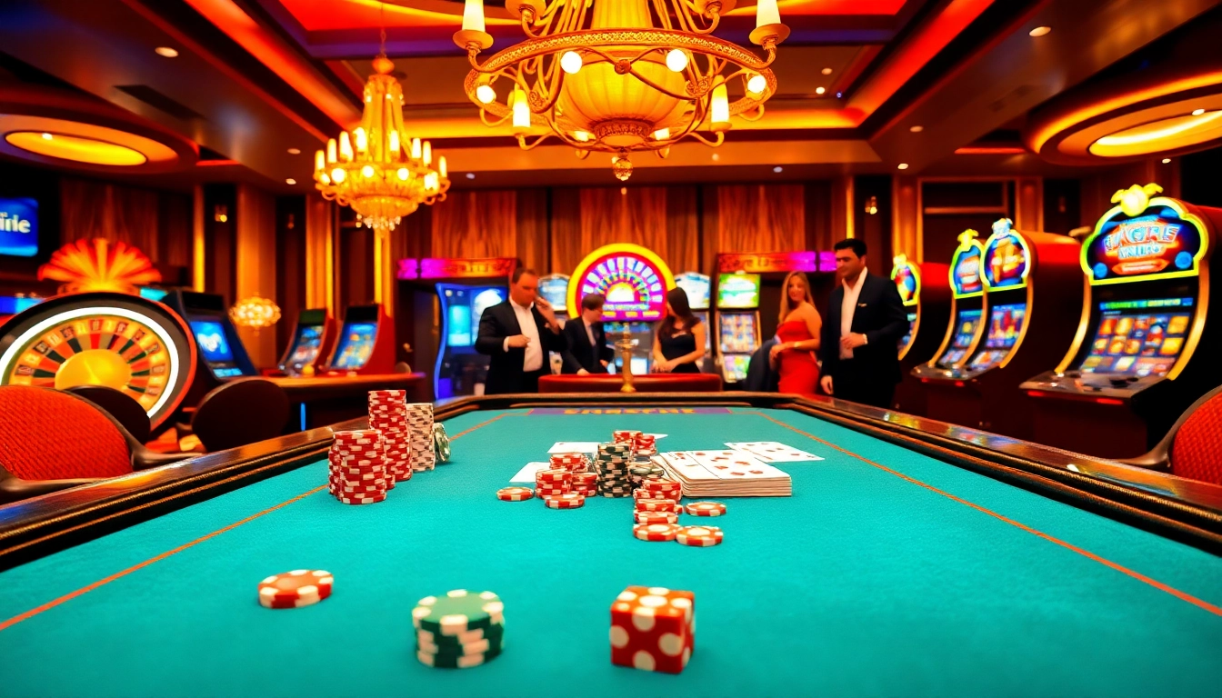 6FF bettors enjoying an exciting gaming session at a vibrant casino table filled with colorful chips and cards
