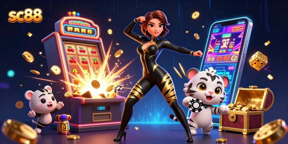 Win big with sc88 at this vibrant casino-themed illustration showcasing excitement and fortune.
