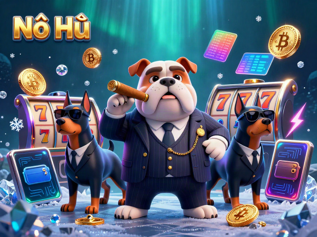 Experience the thrill of Nổ Hũ with captivating characters and vibrant slots in a vibrant 3D casino illustration.