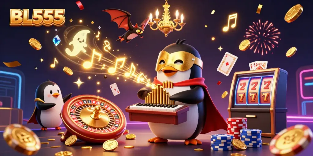Engage with the thrilling world of BL555 through a captivating casino illustration showcasing vibrant characters and dynamic gaming elements.