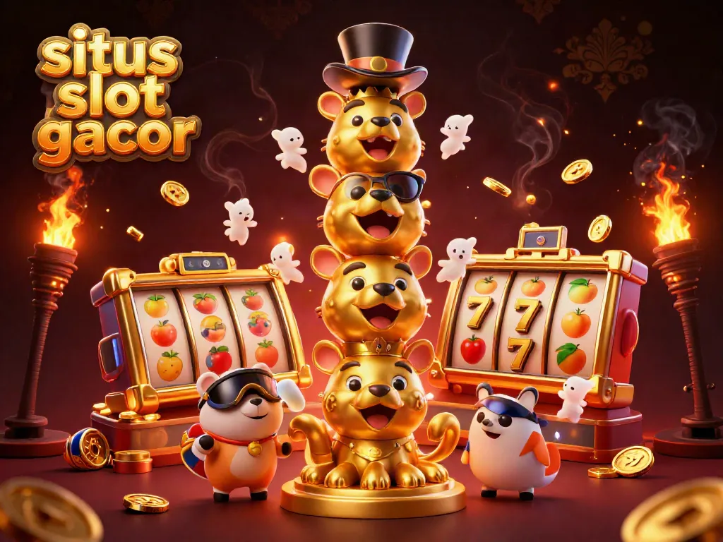 Experience the excitement of situs slot gacor with an energetic 3D illustration featuring lively casino elements.