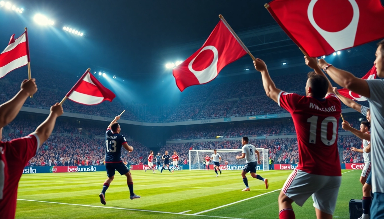 Exciting moment in Giải Bóng đá Vô địch Quốc gia Đức with fans cheering in a packed stadium.
