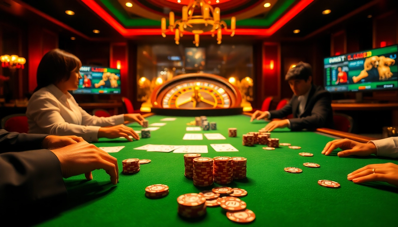 Players enjoy an exciting poker game at thabet college, with vibrant cards and colorful chips.