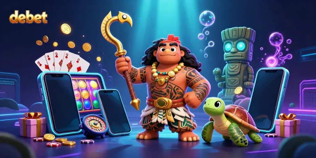 Experience exhilarating gaming action with debet at this vibrant 3D casino scene.