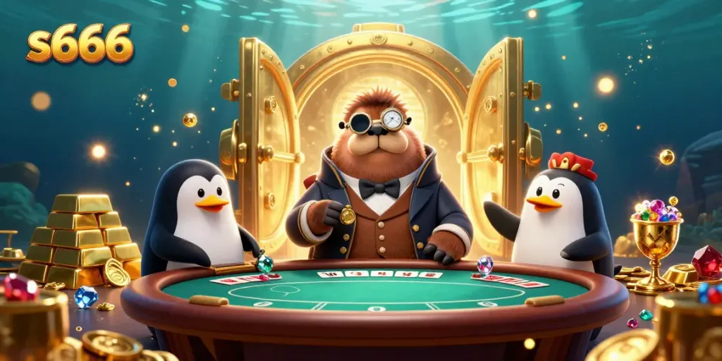 Engage with s666 in a vibrant underwater poker game featuring whimsical marine characters.