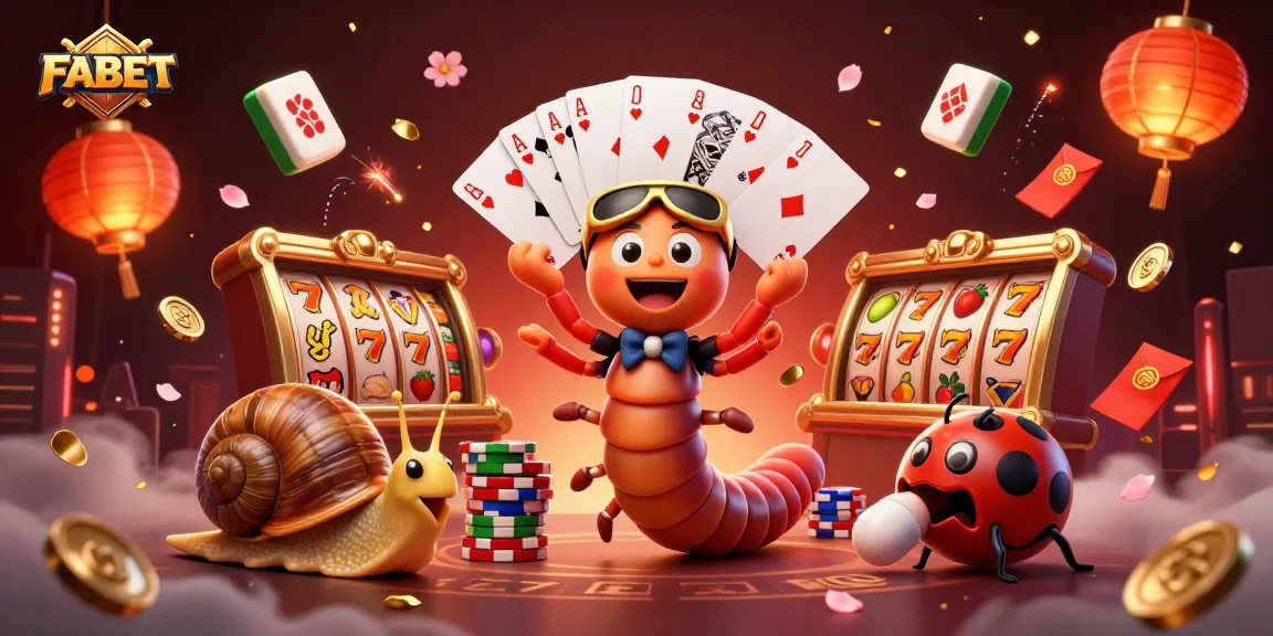 Experience FABET's thrilling casino with a vibrant scene of animated dealers and slot elements.