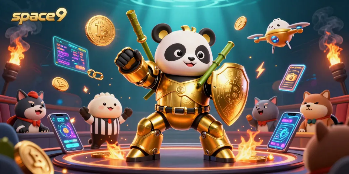 Bet online at space9 casino, featuring animated mech-suit panda and crypto elements
