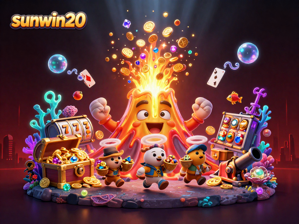 Engage in exciting gameplay with sunwin20, featuring a golden volcano eruption and overflowing treasures.