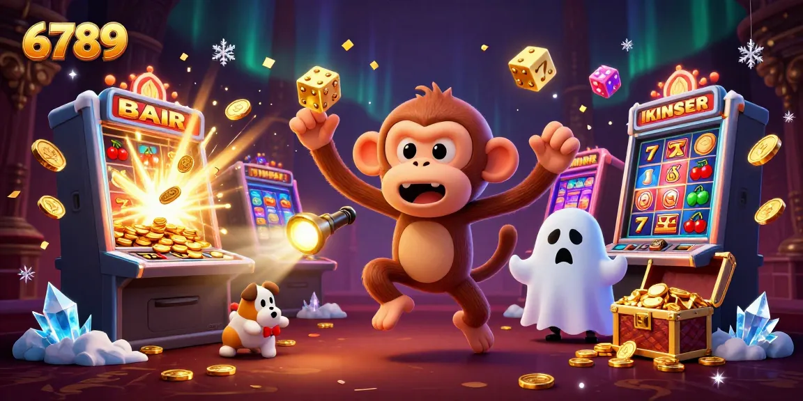 Experience thrilling casino action with 6789's poltergeist monkey and ghost-hunter puppy amidst vibrant games.