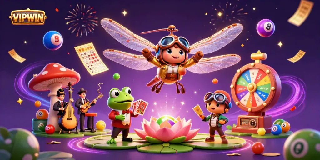 Experience vibrant games at VIPWIN with dynamic characters, lively casino elements, and festive energy.