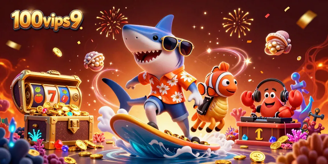 Experience thrilling gameplay at 100vips9 with cartoon sea creatures and vibrant casino elements.