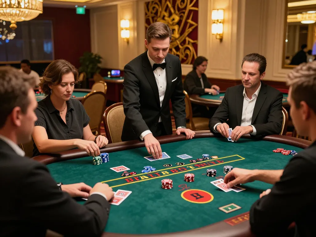 Players engaging in strategic blackjack gameplay at gen88h, showcasing high stakes and excitement in a modern casino