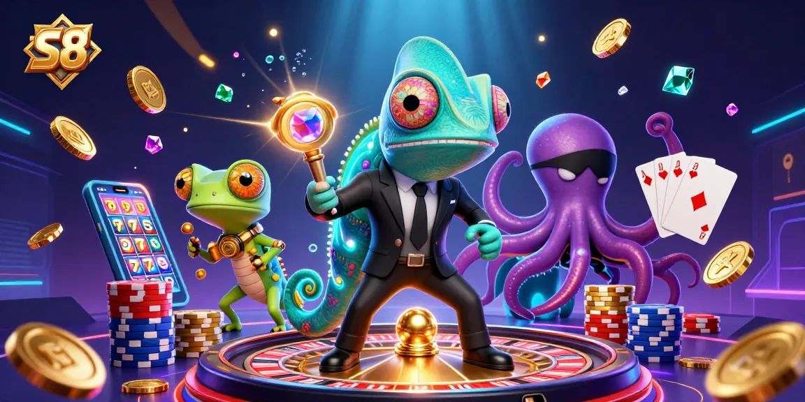S8 Casino's vibrant scene featuring captivating characters amidst dazzling gambling elements and golden rewards.