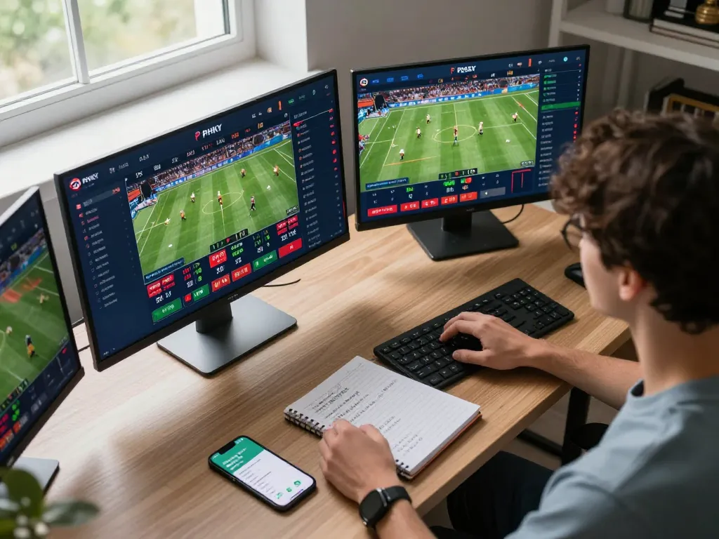 Engaging online sports betting moment on the PHSKY platform with multiple screens displaying live events.