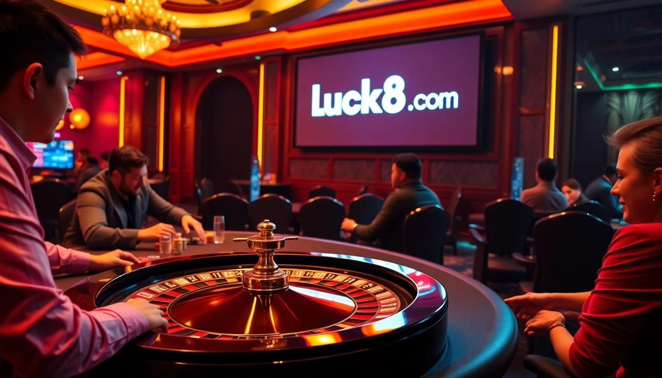 Players strategizing at a luxurious casino table, discovering top games at Luck8.com.