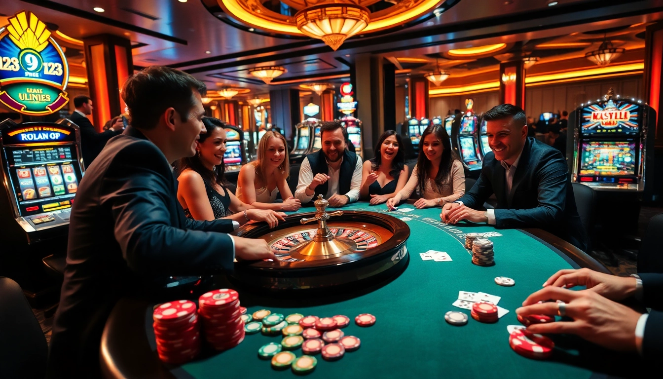 Engaging players at a vibrant roulette table, highlighting Link VIN88 and the thrill of casino gaming.